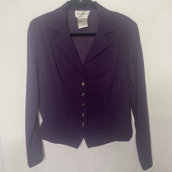 KARIN STEVENS 2 Piece Skirt Blouse Set Purple Floral Midi Ruffle Vintage 80s 10 - Picture 2 of 15